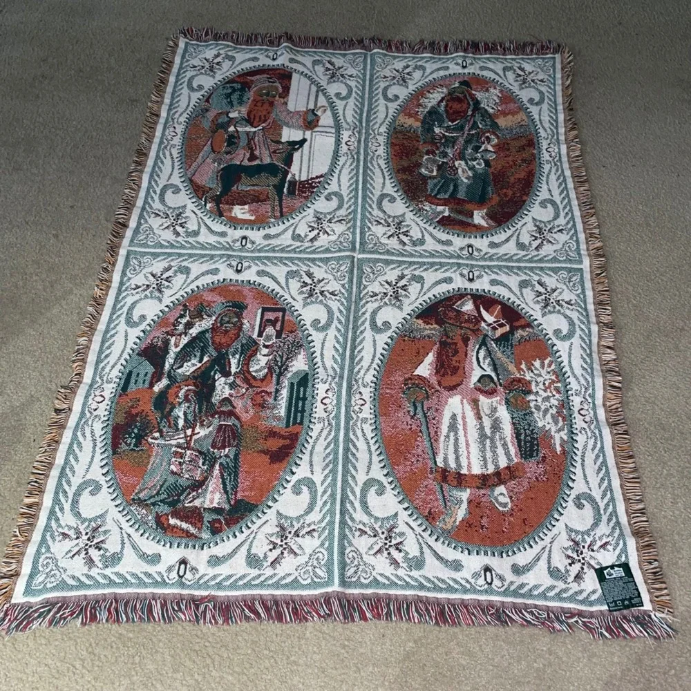 Goodwin Weavers Vintage Santa Claus Woven Tapestry Throw Blanket 100% Cotton USA